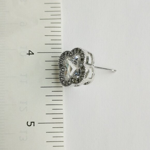 CZ clover Earrings in 14k white gold overlay - Picture 5 of 6